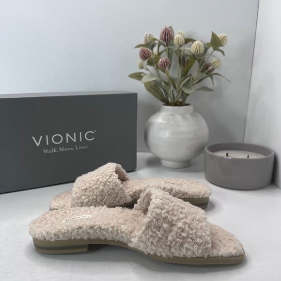 Vionic Demi Faux Natural Shearling Slip On Sandals H7706F1250 Women's US 5M NWB - Picture 6 of 9